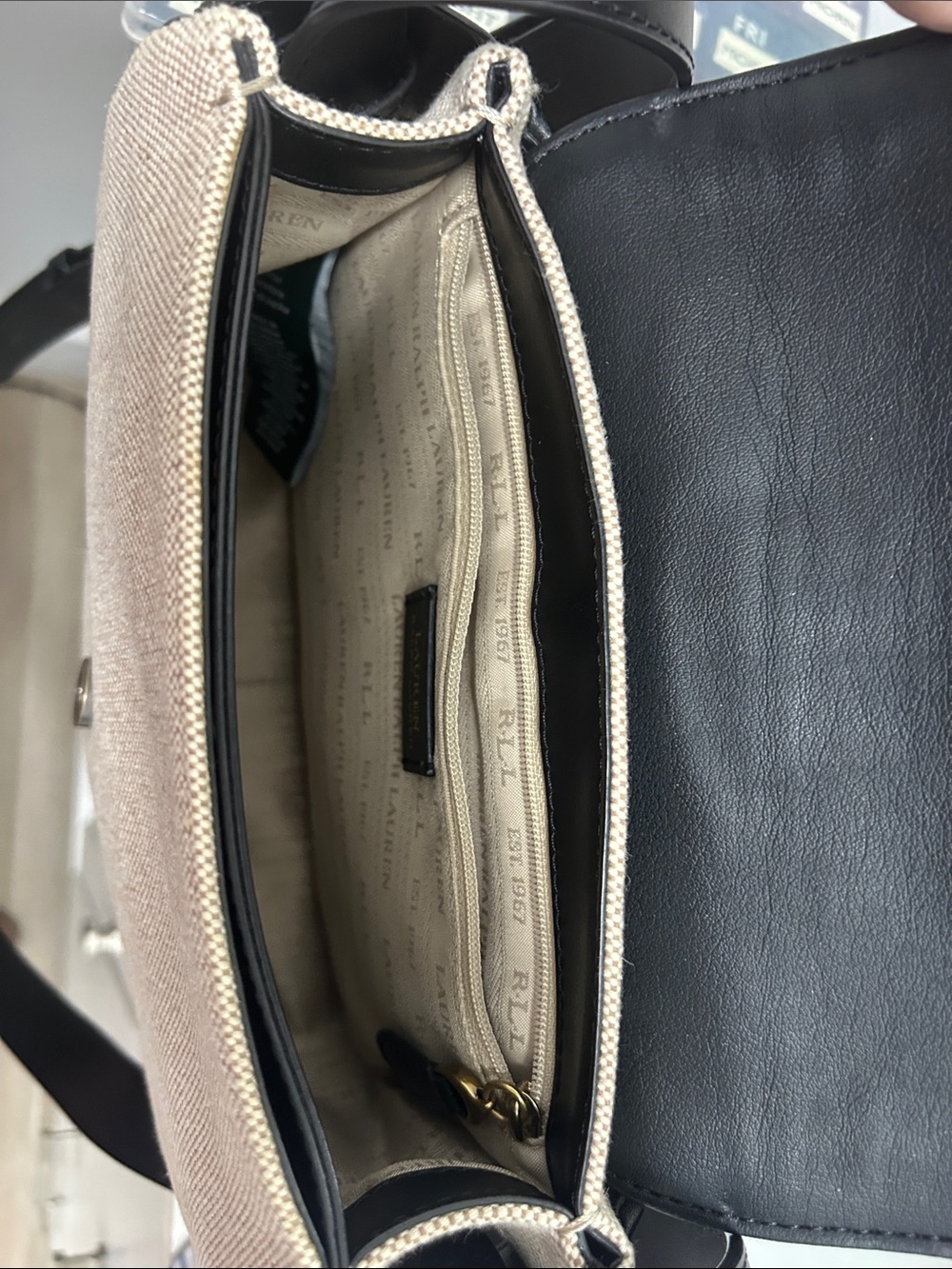Lauren Ralph Lauren Beige and Black Crossbody Shoulder Bag - Picture 4 of 4